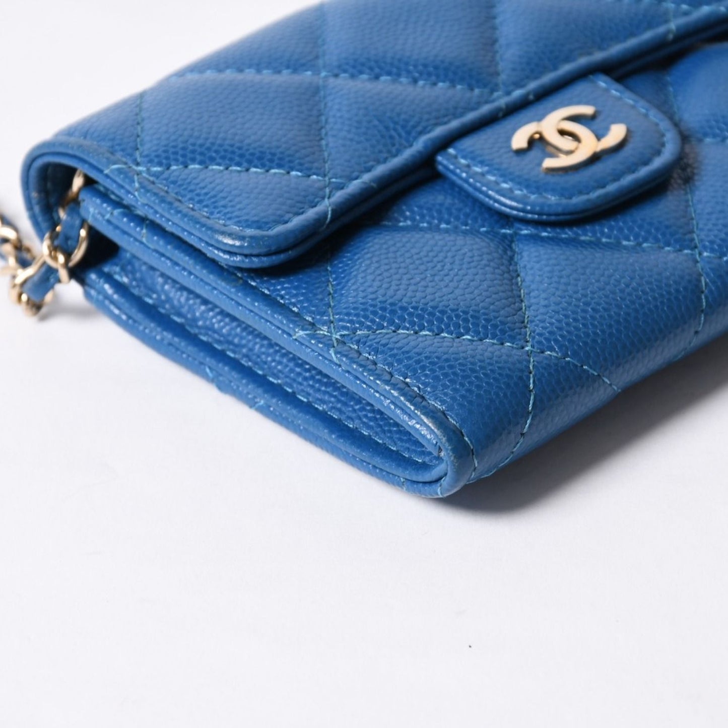 Chanel Chain Wallet Coin Purse CC Logo Caviar Leather Blue — view 4