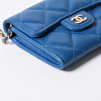 Chanel Chain Wallet Coin Purse CC Logo Caviar Leather Blue — view 4
