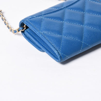 Chanel Chain Wallet Coin Purse CC Logo Caviar Leather Blue — view 6