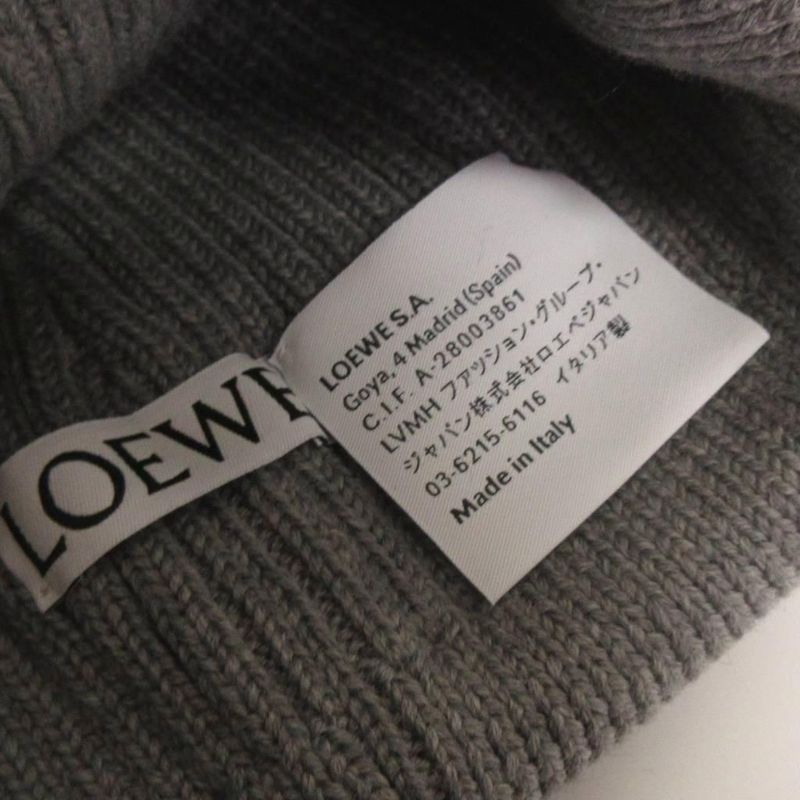 Loewe Knit Hat Ribbed Vinnie Logo Embroidery Wool Gray Sweater
