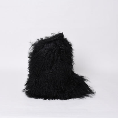 Saint Laurent Fur Boots Black Furry Mongolian Lamb Ankle — view 3