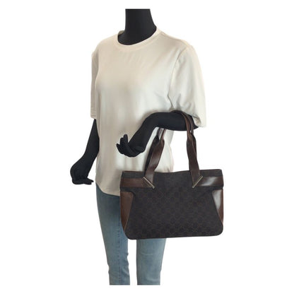 Gucci Dark Brown Silver GG Canvas Leather Tote Shoulder Bag