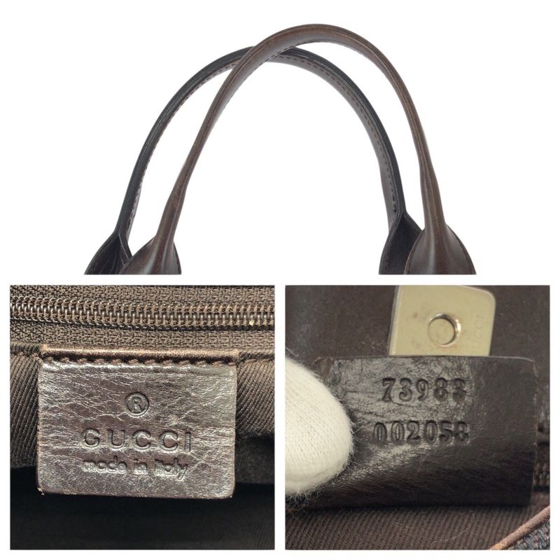 Gucci Dark Brown Silver GG Canvas Leather Tote Shoulder Bag