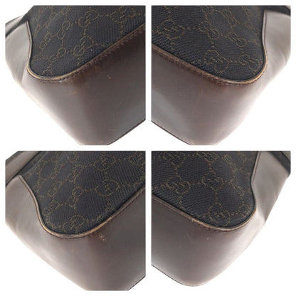 Gucci Dark Brown Silver GG Canvas Leather Tote Shoulder Bag