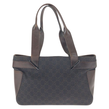 Gucci Dark Brown Silver GG Canvas Leather Tote Shoulder Bag