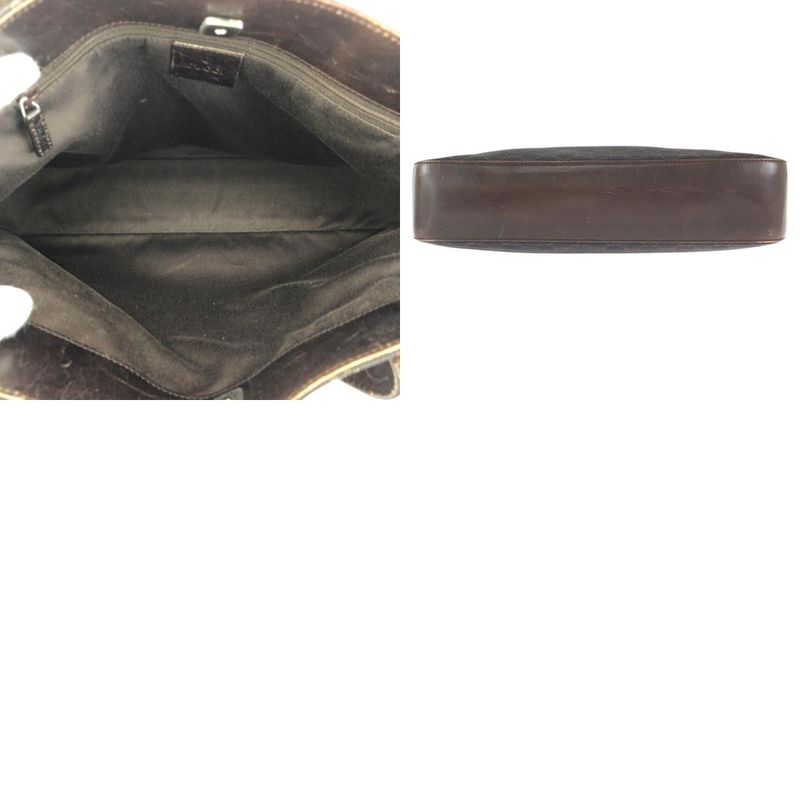 Gucci Dark Brown Silver GG Canvas Leather Tote Shoulder Bag