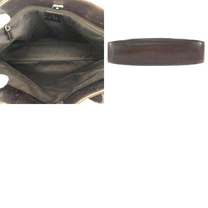 Gucci Dark Brown Silver GG Canvas Leather Tote Shoulder Bag