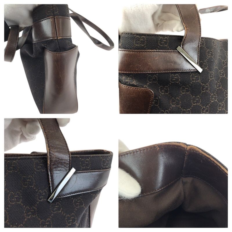 Gucci Dark Brown Silver GG Canvas Leather Tote Shoulder Bag