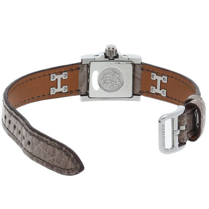 Hermes Mini Medall Diamond Watch Box SS Leather White Polished