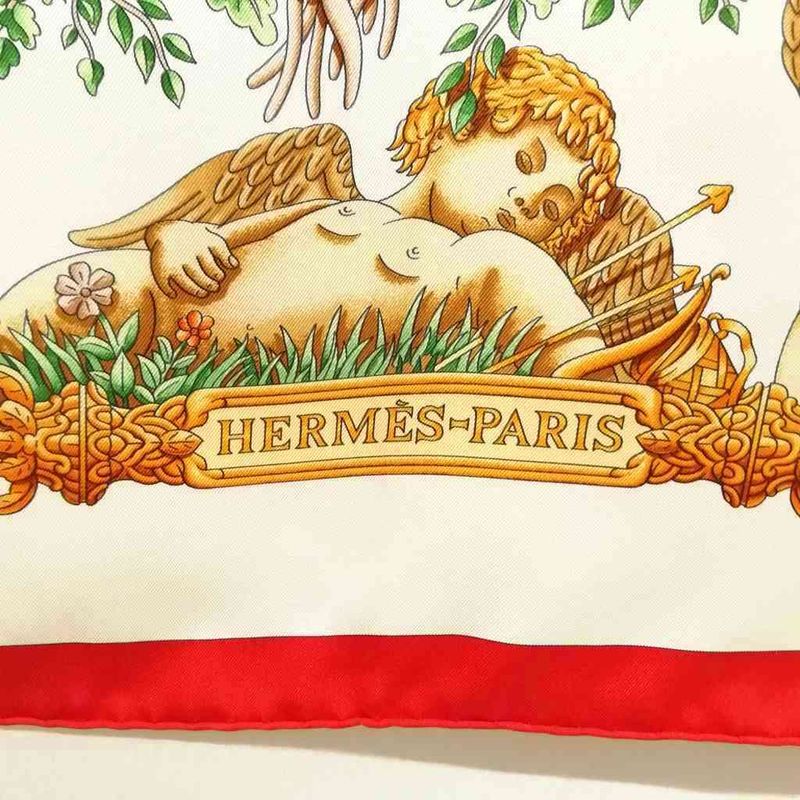 Hermes Lematin Neuf New Morning Carre 90 Large Scarf White Red