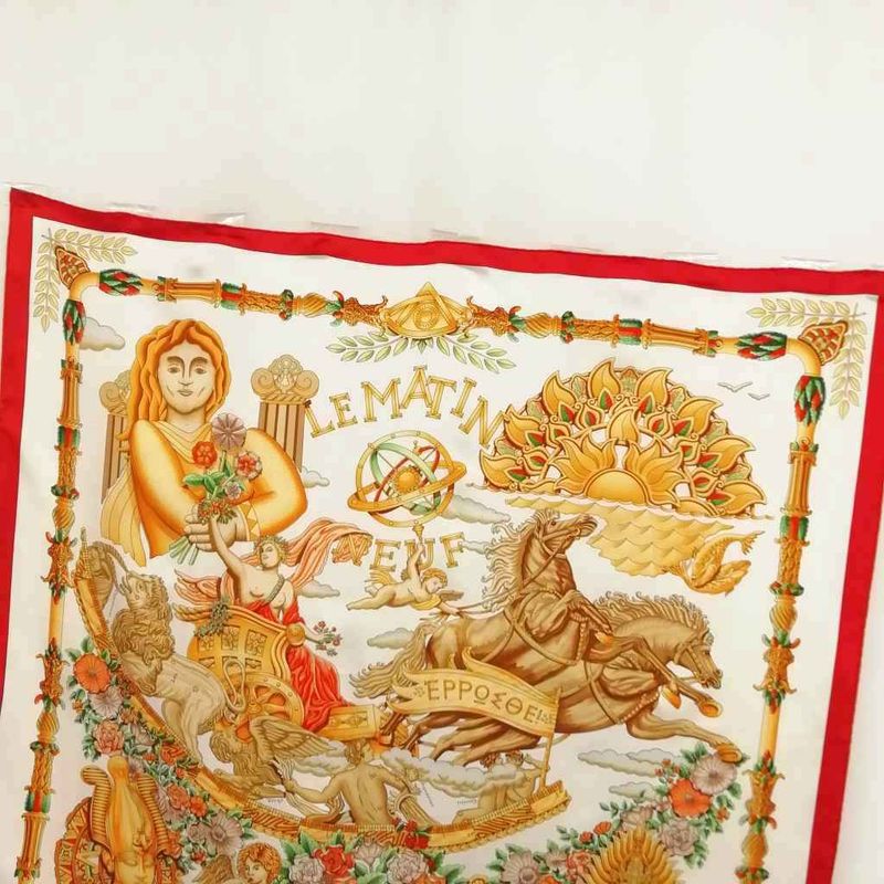 Hermes Lematin Neuf New Morning Carre 90 Large Scarf White Red