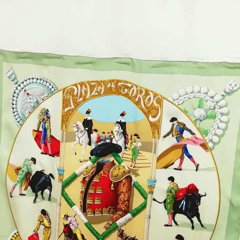 Hermes Plaza de Toros Bullring Carre 90 Large Scarf Green