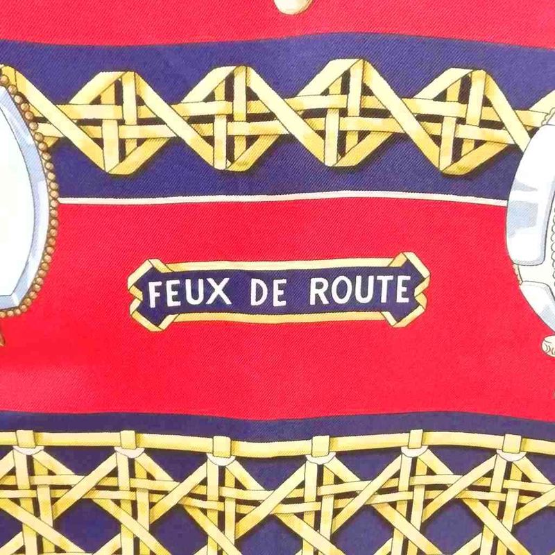 Hermes Feux de Route Carriage Lantern Carre 90 Large Scarf Navy Red Beige
