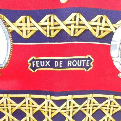 Hermes Feux de Route Carriage Lantern Carre 90 Large Scarf Navy Red Beige