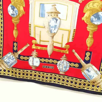 Hermes Feux de Route Carriage Lantern Carre 90 Large Scarf Navy Red Beige