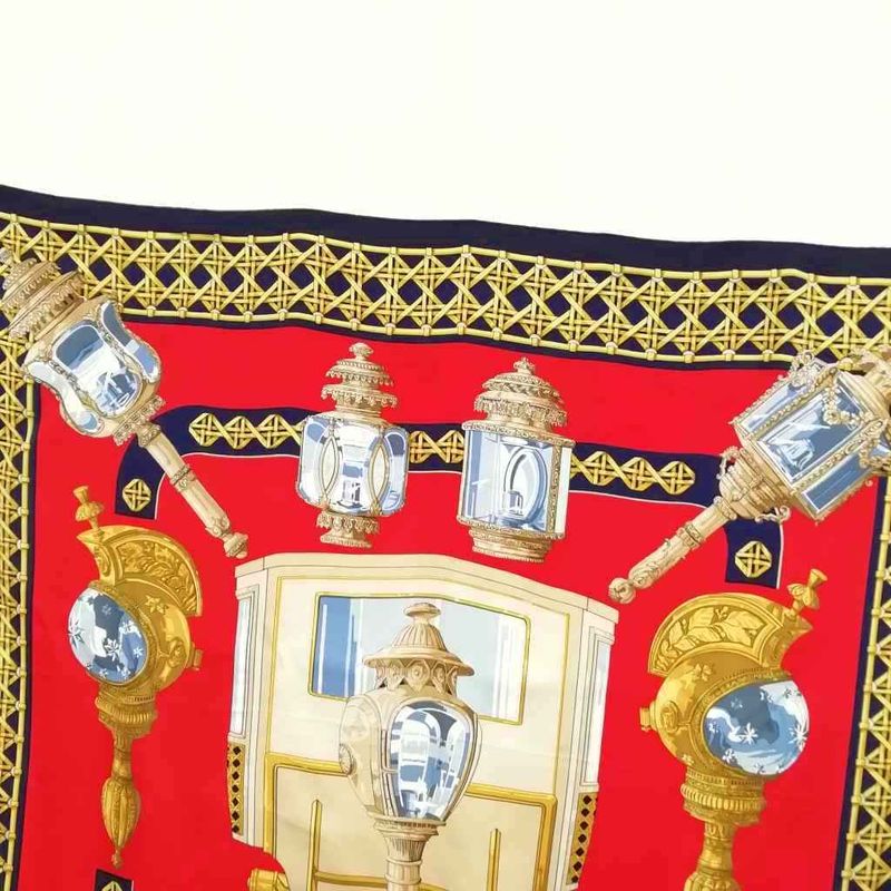 Hermes Feux de Route Carriage Lantern Carre 90 Large Scarf Navy Red Beige