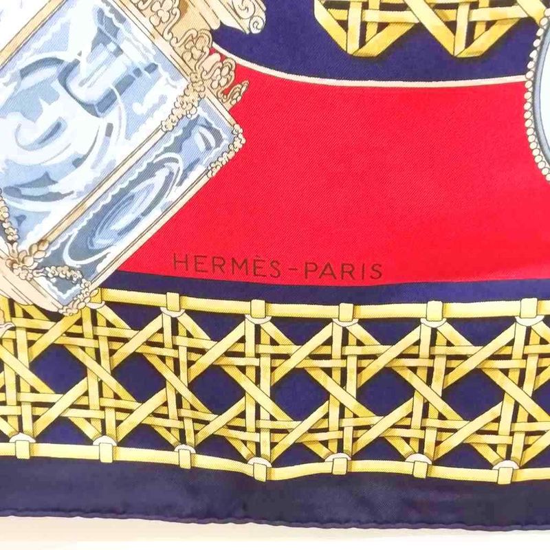 Hermes Feux de Route Carriage Lantern Carre 90 Large Scarf Navy Red Beige