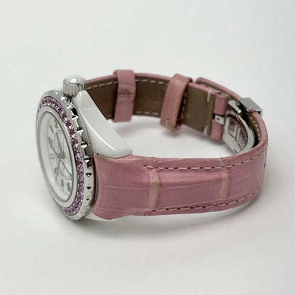 Chanel Watch Quartz Pink Saffiano Ceramic White Silver Luxury