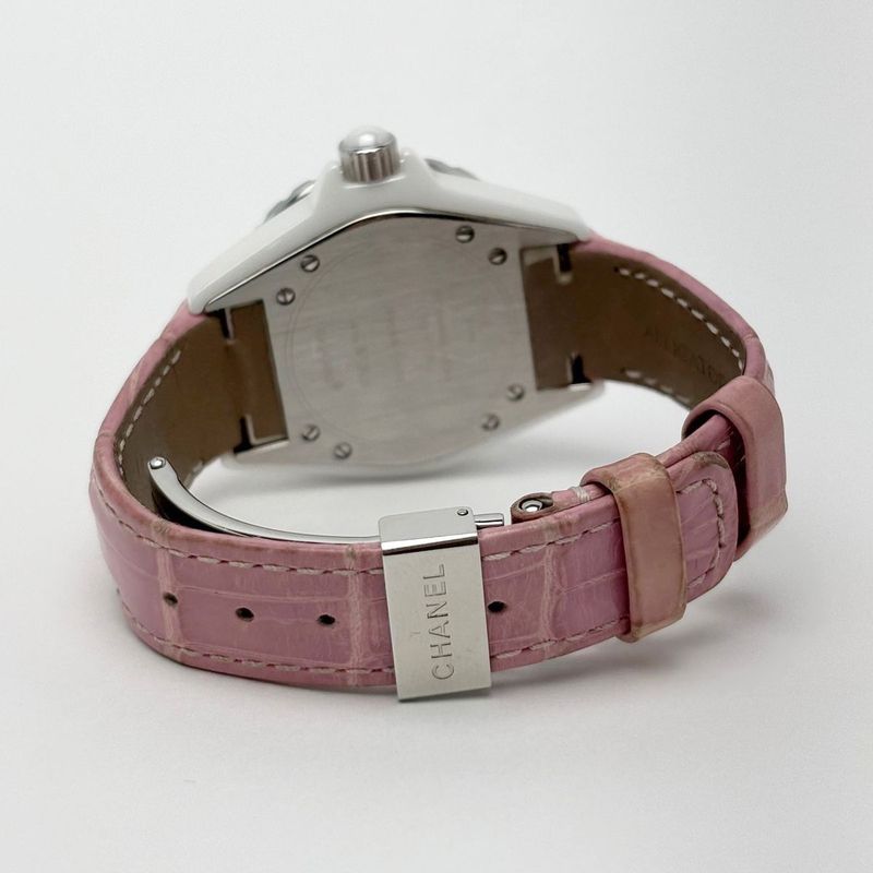 Chanel Watch Quartz Pink Saffiano Ceramic White Silver Luxury