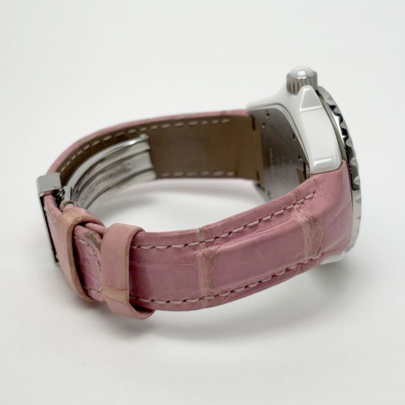 Chanel Watch Quartz Pink Saffiano Ceramic White Silver Luxury