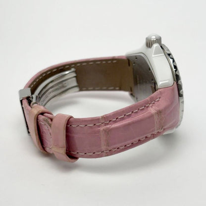 Chanel Watch Quartz Pink Saffiano Ceramic White Silver Luxury
