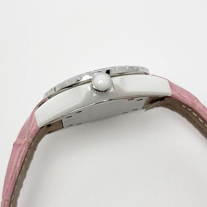 Chanel Watch Quartz Pink Saffiano Ceramic White Silver Luxury