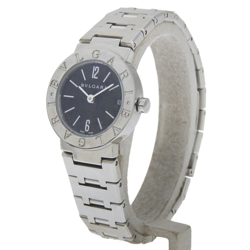 Bvlgari Stainless Steel Quartz Analog Display Black Dial Watch