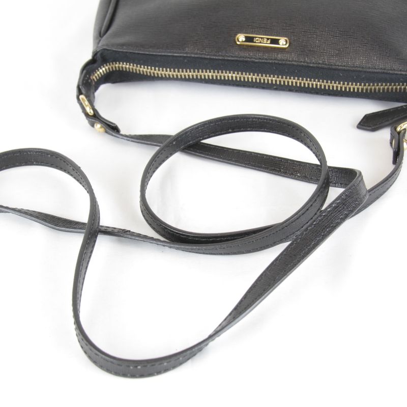 Fendi Pouch Mini Shoulder Bag Leather Black High Saffiano Simple