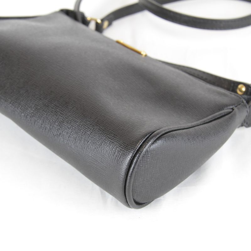 Fendi Pouch Mini Shoulder Bag Leather Black High Saffiano Simple
