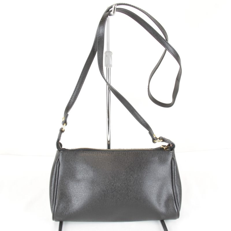 Fendi Pouch Mini Shoulder Bag Leather Black High Saffiano Simple