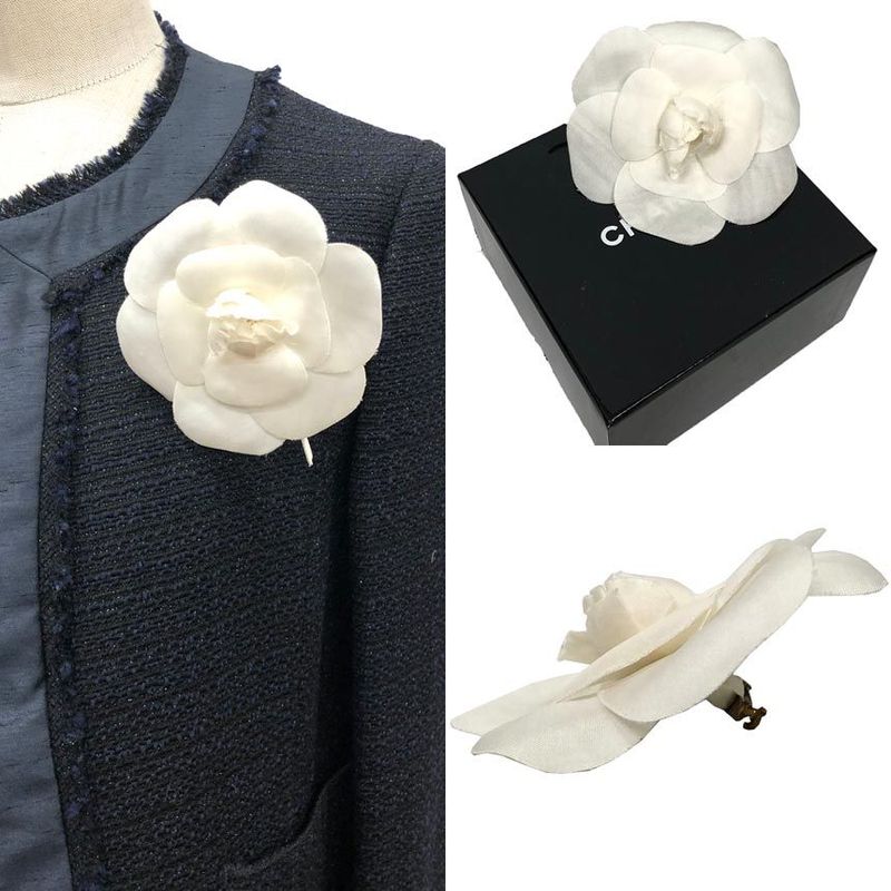 Chanel Camellia Corsage Brooch Flower White