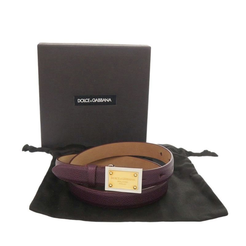 Dolce & Gabbana Logo Plate Buckle Leather Purple Belt
