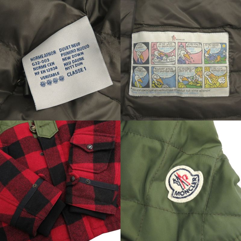 Moncler Altier Giubbotto Plaid 1 Down Feather Khaki Red Jacket