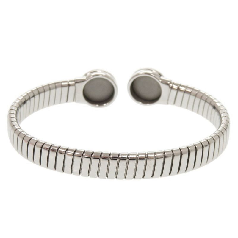 Bvlgari Tubogas M Stainless Steel Onyx Silver Bangle Bracelet