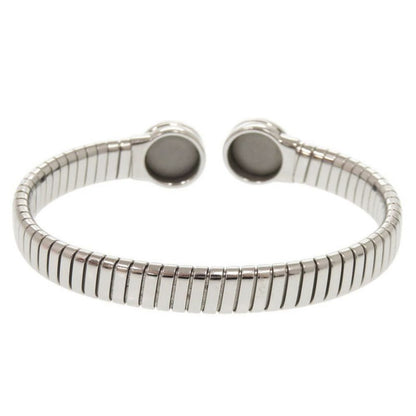 Bvlgari Tubogas M Stainless Steel Onyx Silver Bangle Bracelet