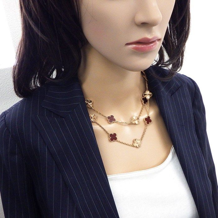 Van Cleef & Arpels Long Necklace Vintage Alhambra 20 Motifs Guilloche Carnelian
