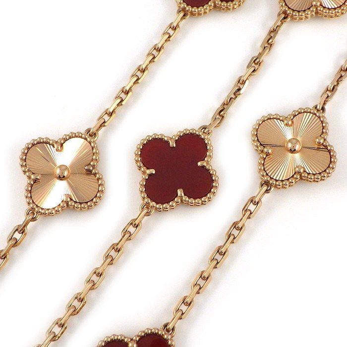 Van Cleef & Arpels Long Necklace Vintage Alhambra 20 Motifs Guilloche Carnelian