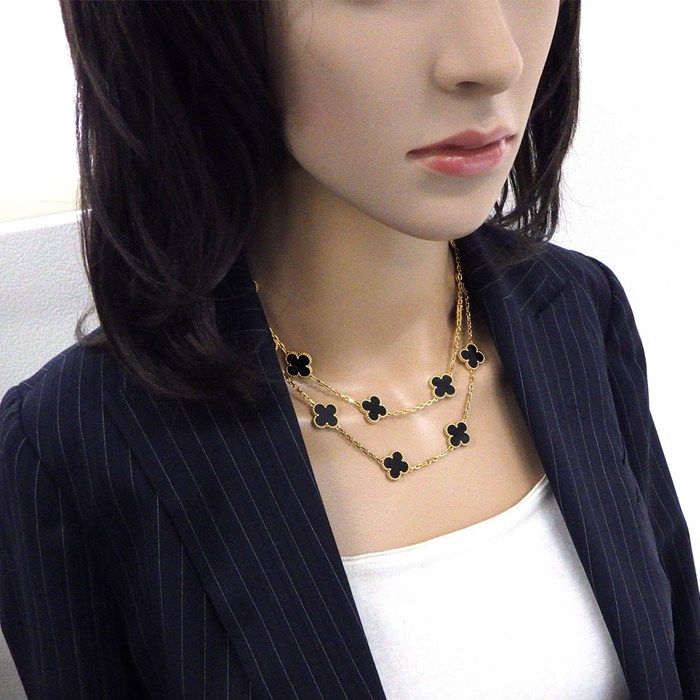 Van Cleef & Arpels Long Necklace Vintage Gial Hambra 20 Motif Onyx 18k Yellow