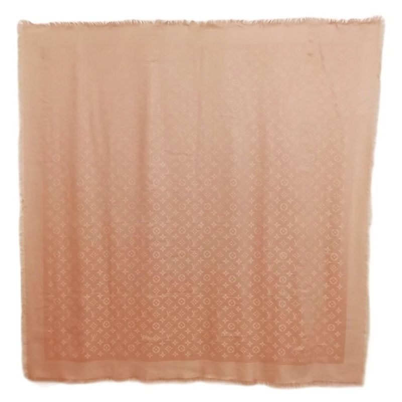 Louis Vuitton Monogram Shawl Large Silk Wool Pink Beige Scarf