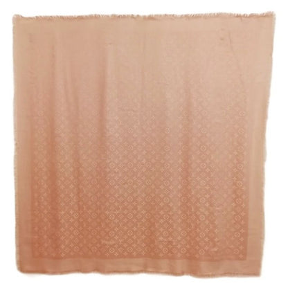 Louis Vuitton Monogram Shawl Large Silk Wool Pink Beige Scarf