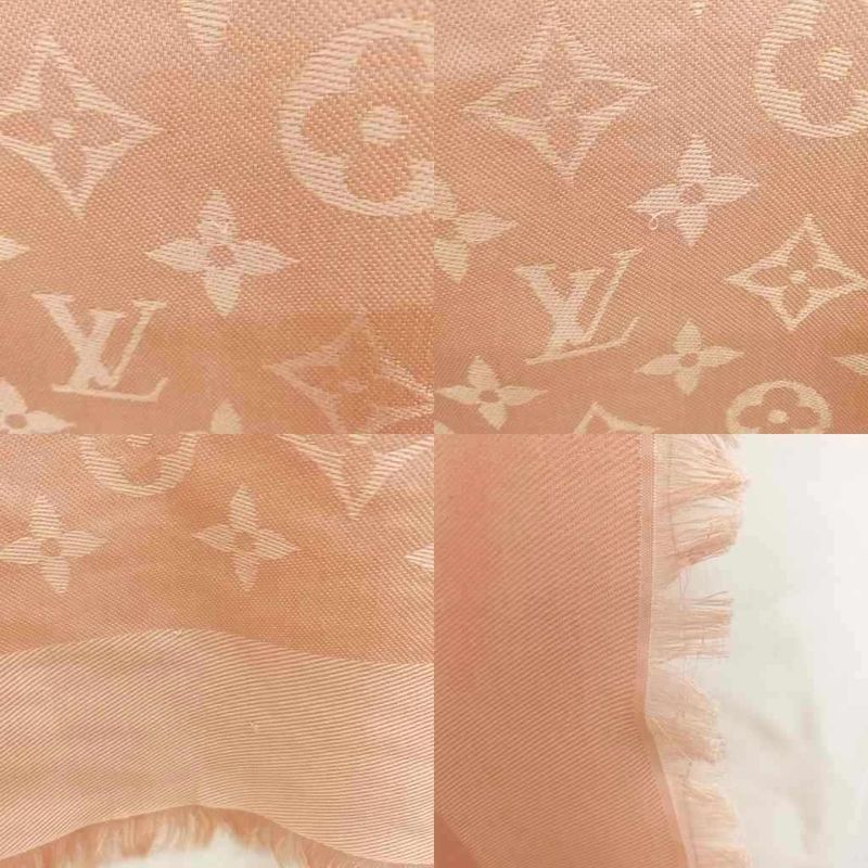 Louis Vuitton Monogram Shawl Large Silk Wool Pink Beige Scarf