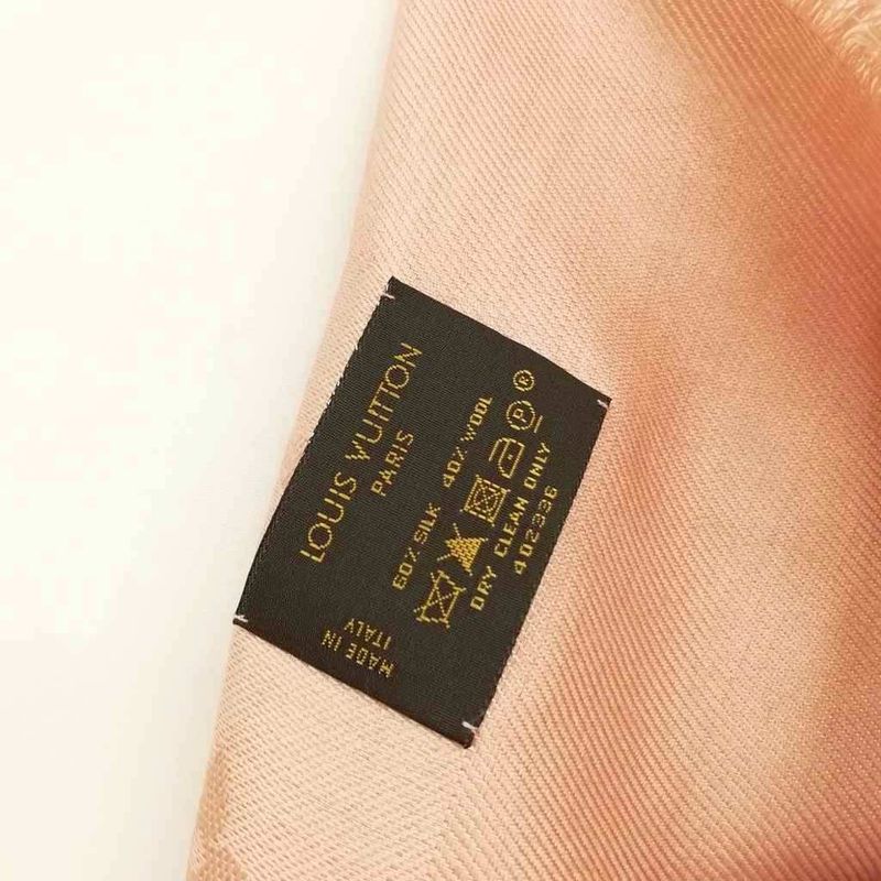 Louis Vuitton Monogram Shawl Large Silk Wool Pink Beige Scarf