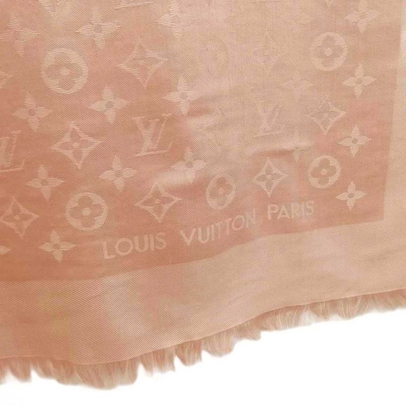 Louis Vuitton Monogram Shawl Large Silk Wool Pink Beige Scarf
