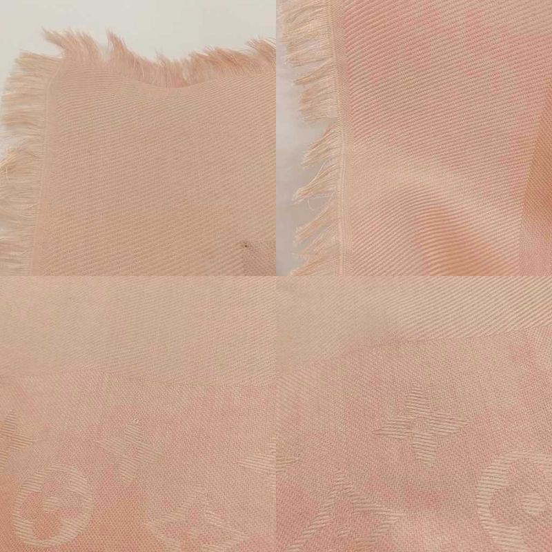Louis Vuitton Monogram Shawl Large Silk Wool Pink Beige Scarf