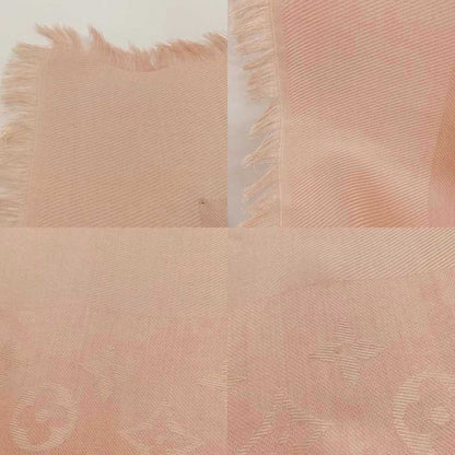 Louis Vuitton Monogram Shawl Large Silk Wool Pink Beige Scarf