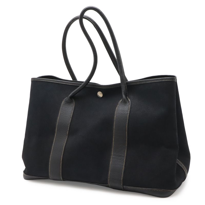 Hermes Garden Party PM Tote Toile Officier Canvas Black Silver