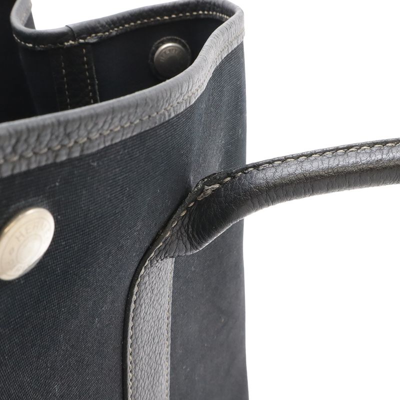 Hermes Garden Party PM Tote Toile Officier Canvas Black Silver