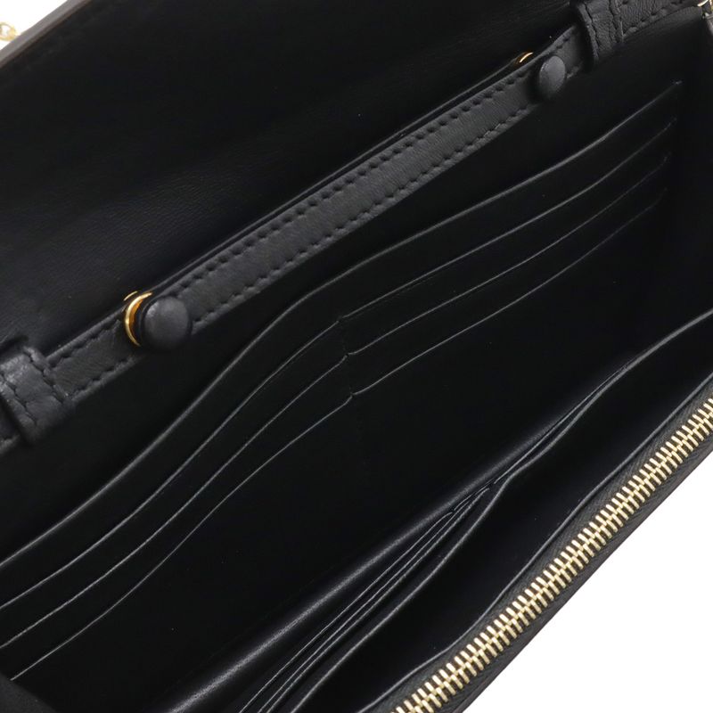 Celine Pocket Large Flap Chain Wallet Shoulder Bag 2-Way Clutch Leather Black