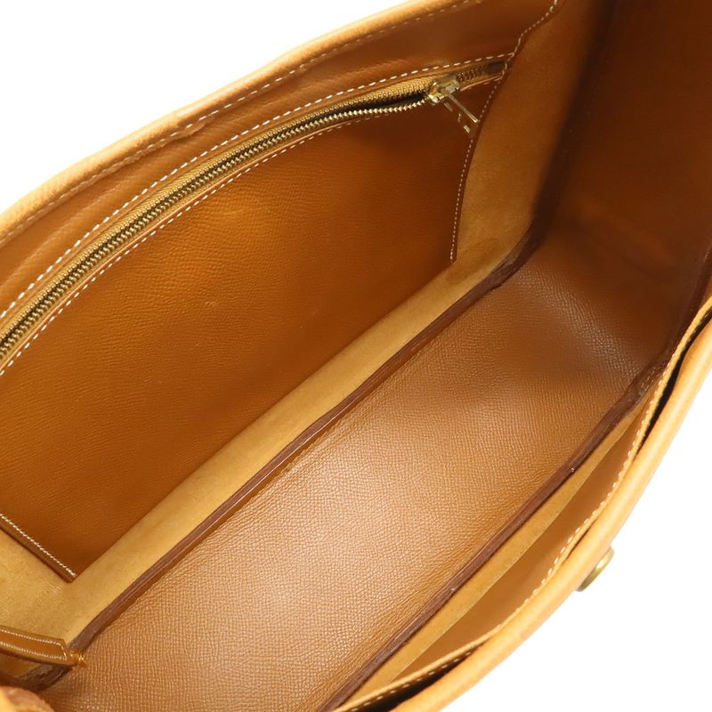 Hermes Saco Shoulder Bag 2-Way Courchevel Leather Natural Brown Gold
