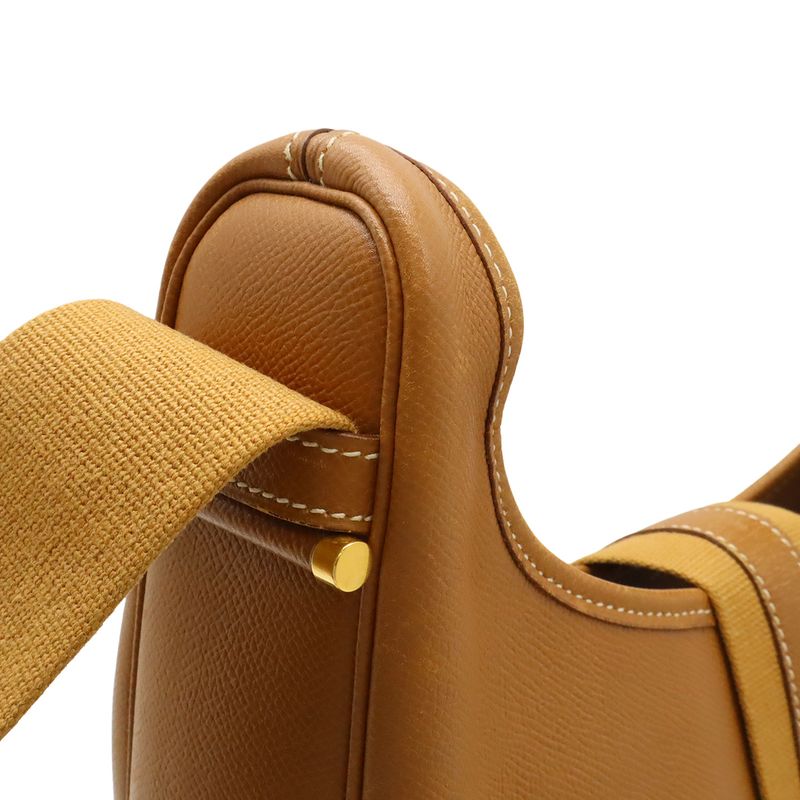 Hermes Saco Shoulder Bag 2-Way Courchevel Leather Natural Brown Gold
